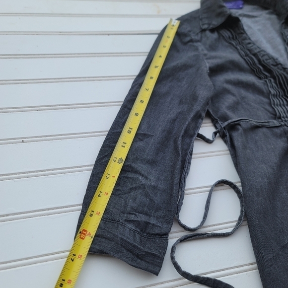 MILEY CYRUS MAX AZRIA Girls DENIM  DRESS Black Tie Back 3/4 Sleeve Sz S - Picture 5 of 10